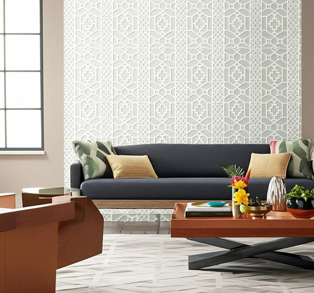 Zanzibar Trellis Cloud by Schumacher Geometric Trellis Wallpaper – Schumacher 5006943