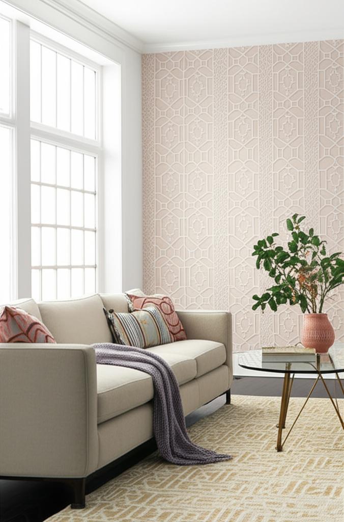 Zanzibar Trellis Blush by Schumacher Modern Geometric Trellis Wallpaper – Schumacher 5006944