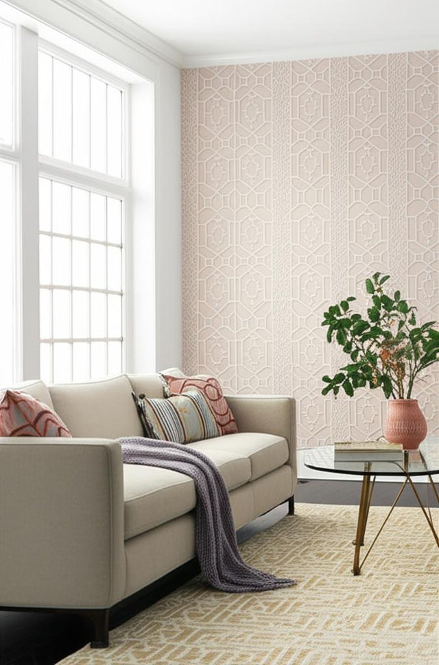 Zanzibar Trellis Blush by Schumacher Modern Geometric Trellis Wallpaper – Schumacher 5006944