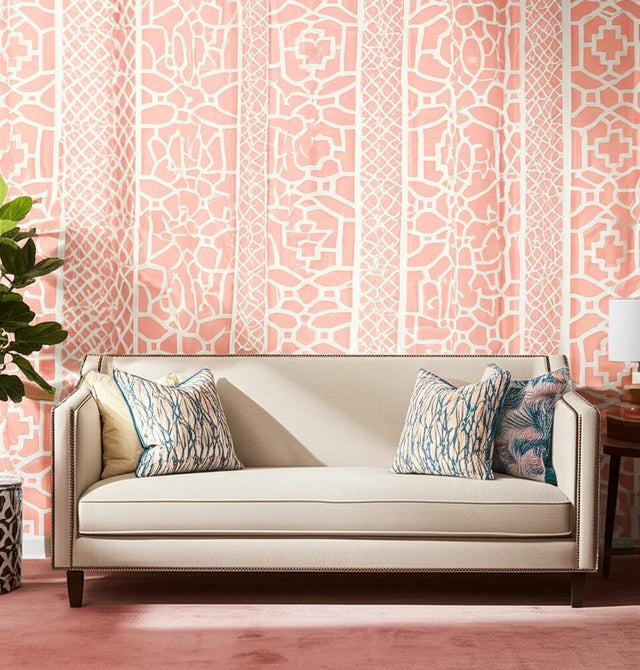 Zanzibar Trellis Coral by Schumacher Bold Geometric Wallpaper – Schumacher 5006946