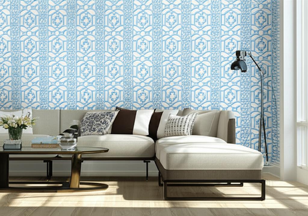 Zanzibar Trellis Blue by Schumacher Geometric Trellis Wallpaper – Schumacher 5006947