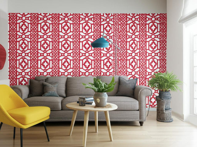 Zanzibar Trellis Lacquer Red by Schumacher Geometric Fretwork Wallpaper – Schumacher 5006948