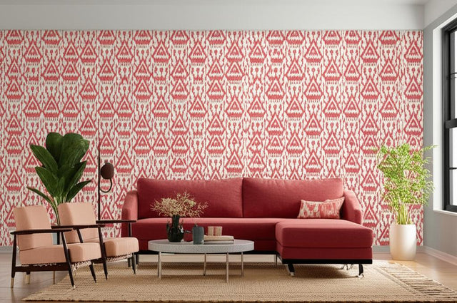 Vientiane Ikat Coral by Schumacher Bold Geometric Ikat Wallpaper – Schumacher 5006950
