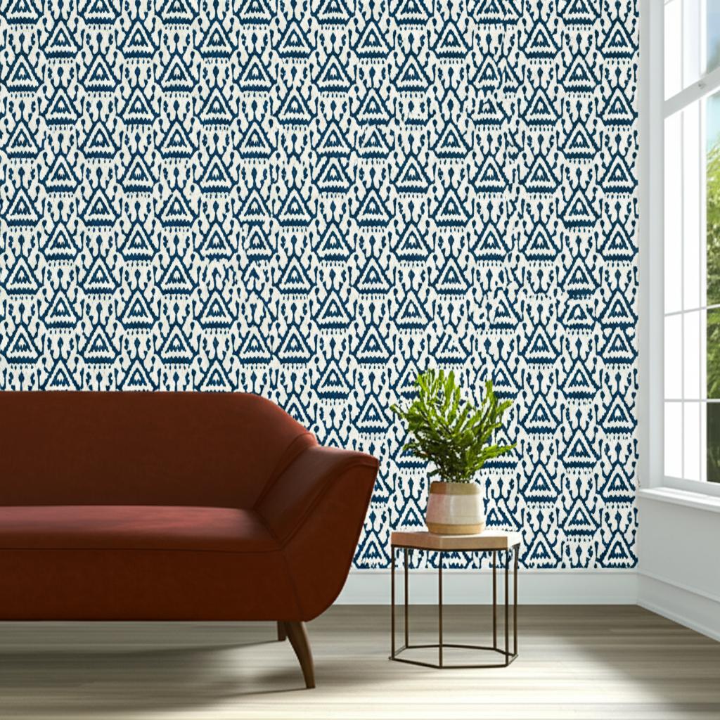 Vientiane Ikat Indigo by Schumacher Bold Geometric Ikat Wallpaper – Schumacher 5006952