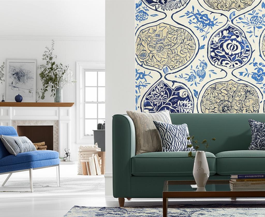 KATSUGI Blue Floral Medallion Wallpaper Blues Schumacher – 5006960