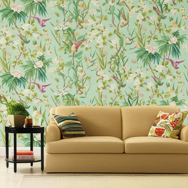 Seychelles Sea by Schumacher Tropical Birds & Blooms Wallpaper – Schumacher 5006971