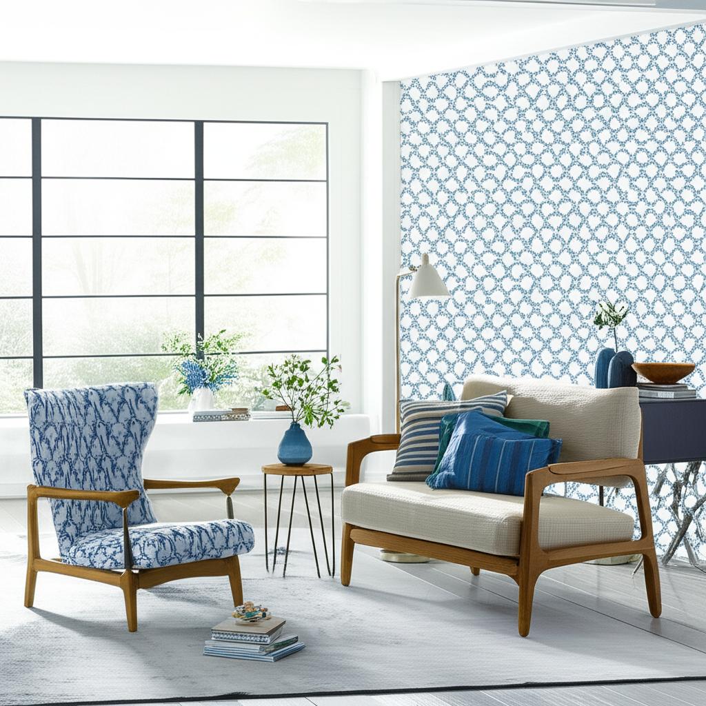 Cyril Delft by Raoul Textiles Blue and White Hand-Printed Wallpaper – Schumacher M88939
