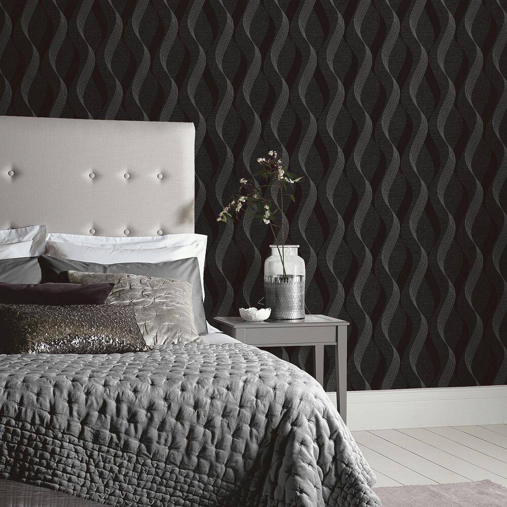 Wilhelmina Black by Arthouse Ribbon Wallpaper- Brewster Home Fashions AH295500