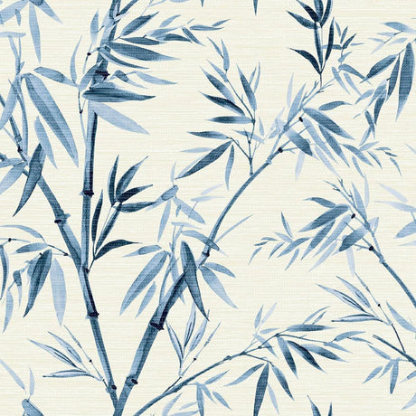Moriko Blue Bamboo Wallpaper by Arthouse, pattern detail on faux grasscloth background