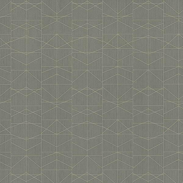Braxton Olive geometric wallpaper with thin lined columns on a textured olive green ground.