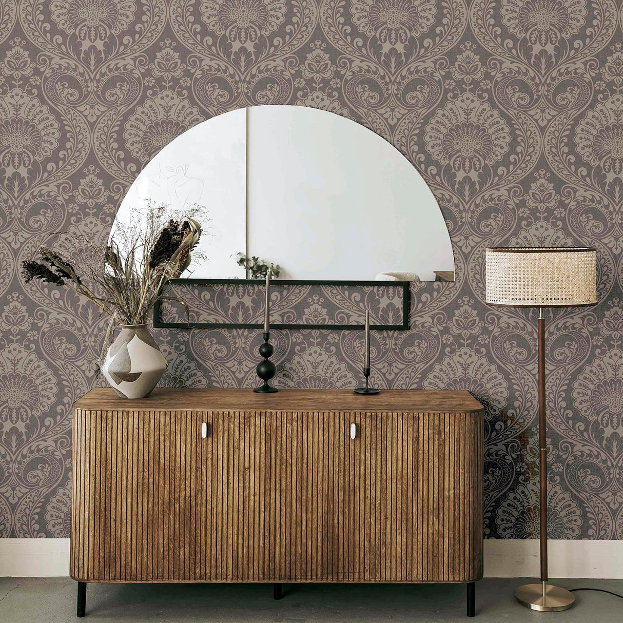 Berenice Rose Gold Luxe Rose Gold by Arthouse Damask Wallpaper- Brewster Home Fashions AH906605