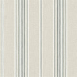 Calvados Turquoise linen stripe wallpaper by Chesapeake with aqua and teal bands on a light grey linen ground.