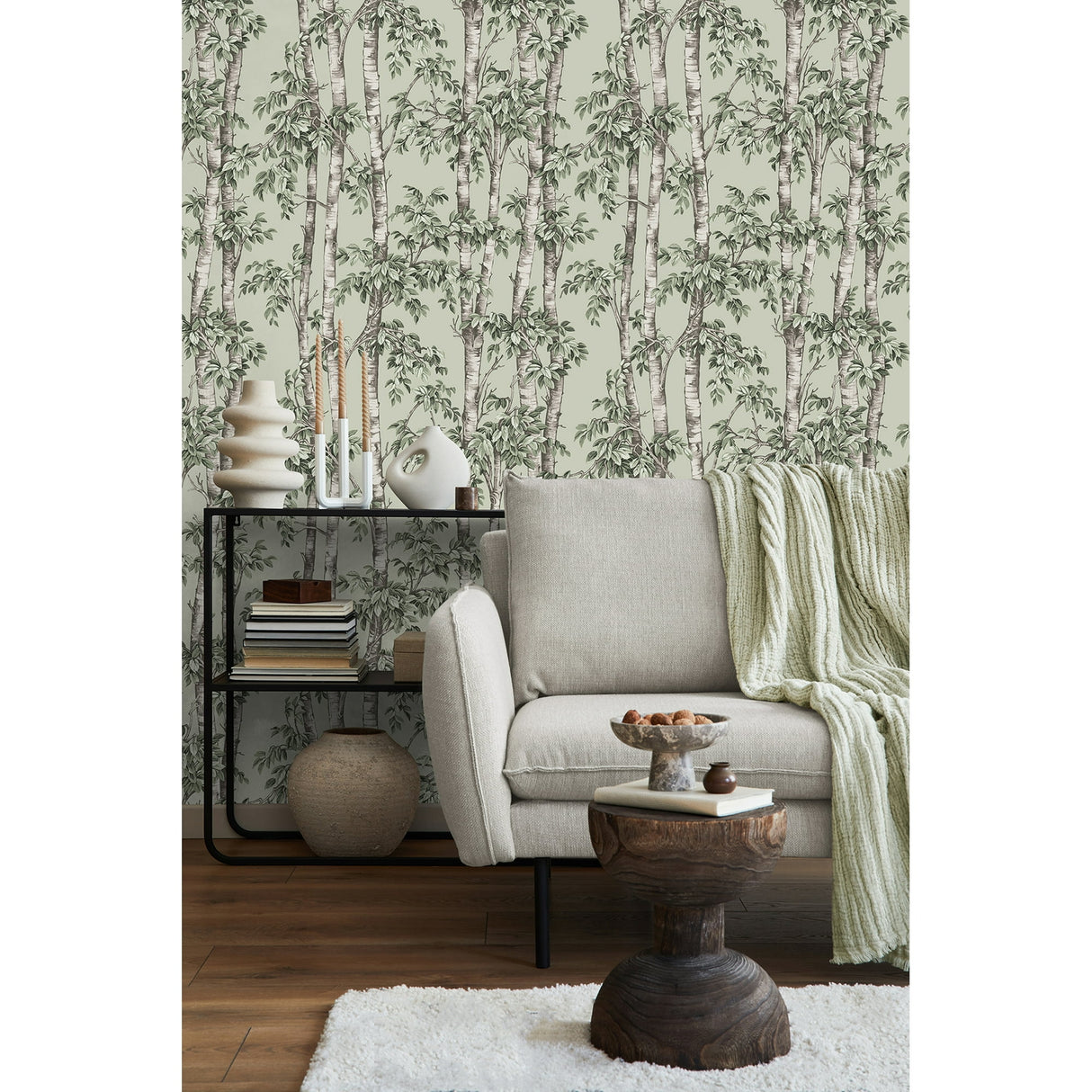 Bastian Green by Fine Decor Trees Wallpaper – Brewster Home Fashions FD43341