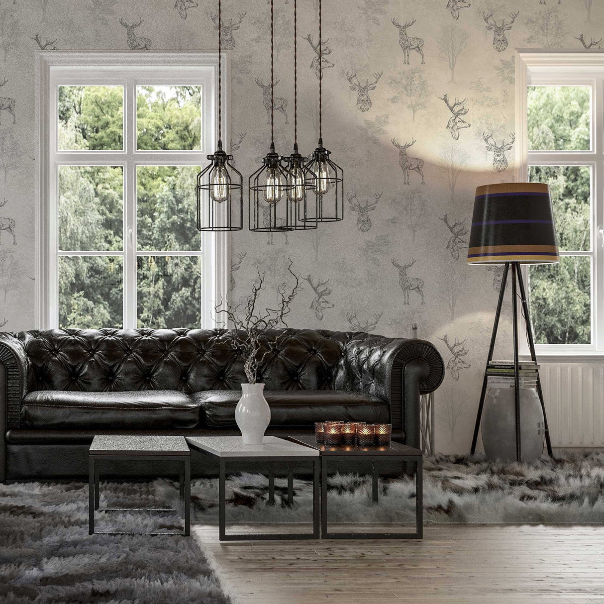 Gilbert Black by Arthouse Etched Stag Wallpaper – Brewster Home Fashions AH901808