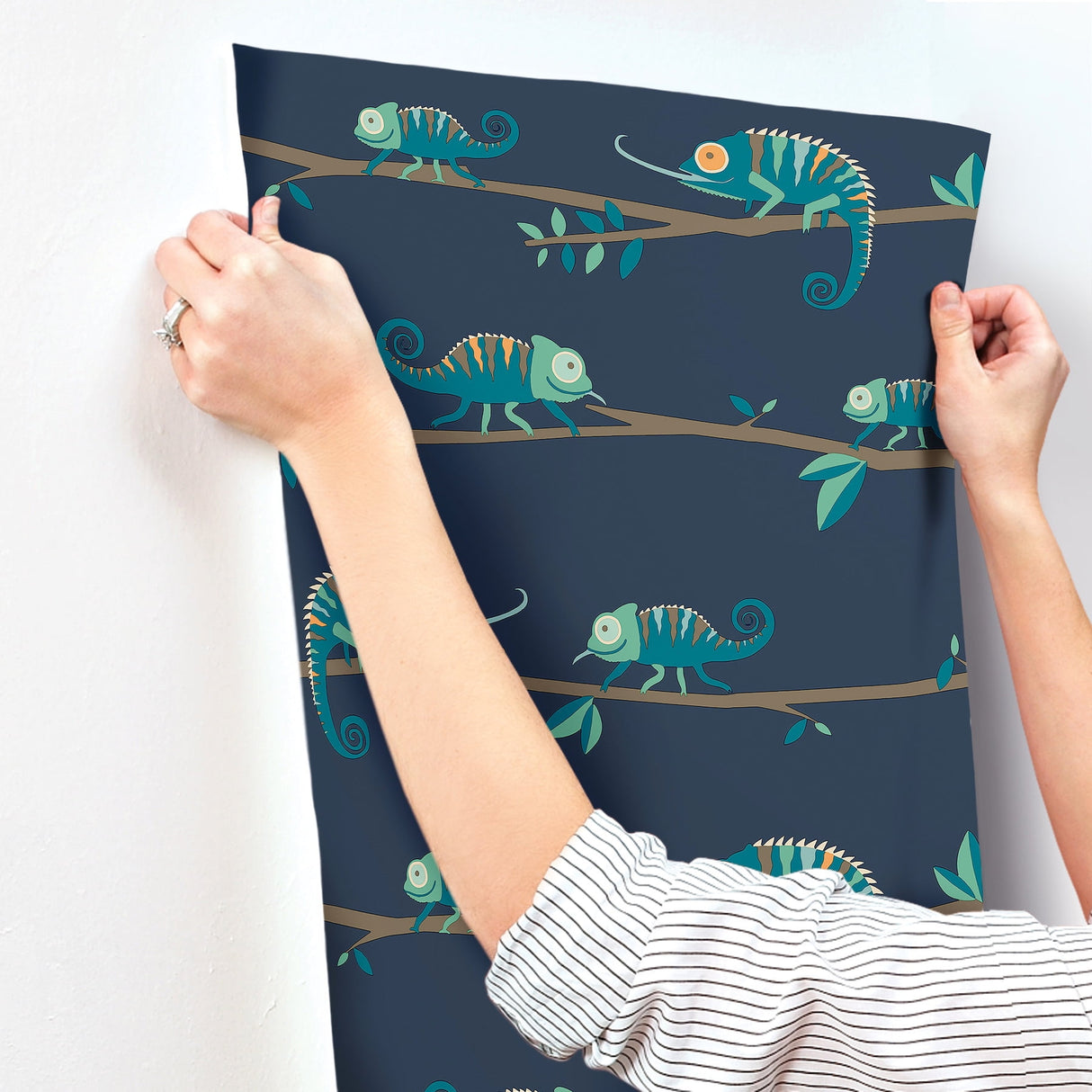 Chameleon Family Navy by Advantage Canopy Stroll Wallpaper – Brewster Home Fashions 4203-27560