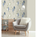 Aisla Blue Wisteria by Fine Decor Expanded Vinyl Botanical Wallpaper 20.9-in x 33-ft – Brewster Home Fashions FD43674