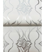 Pirouette White & Silver by Candice Olson Traditional Metallic Non Woven Damask Wallpaper – York Designer Series DF3373