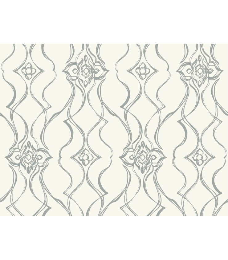 Candice Olson Pirouette White & Silver damask wallpaper DF3373