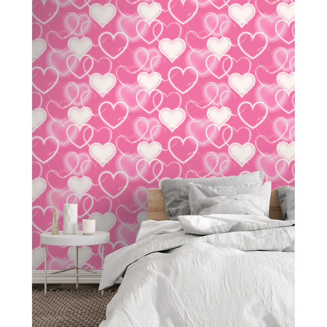 Effie Pink by Arthouse Neon Heart Wallpaper – Brewster Home Fashions AH100222AH