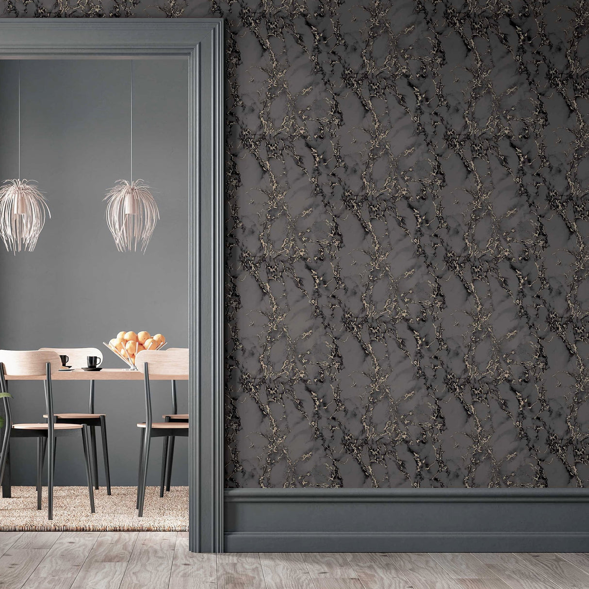Siward Charcoal Metallic Marble by Arthouse Wallpaper – Brewster Home Fashions AH296702