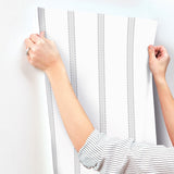 Bobbin Stripe Grey by Advantage Scalloped Stripe Wallpaper- Brewster Home Fashions 4203-27577