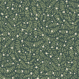 Elodie Evergreen petite floral peel and stick wallpaper by Rifle Paper Co., dark green with small blooms and vines