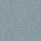 Enzo Sky Blue Abstract Wallpaper sample image showing white linework on blue