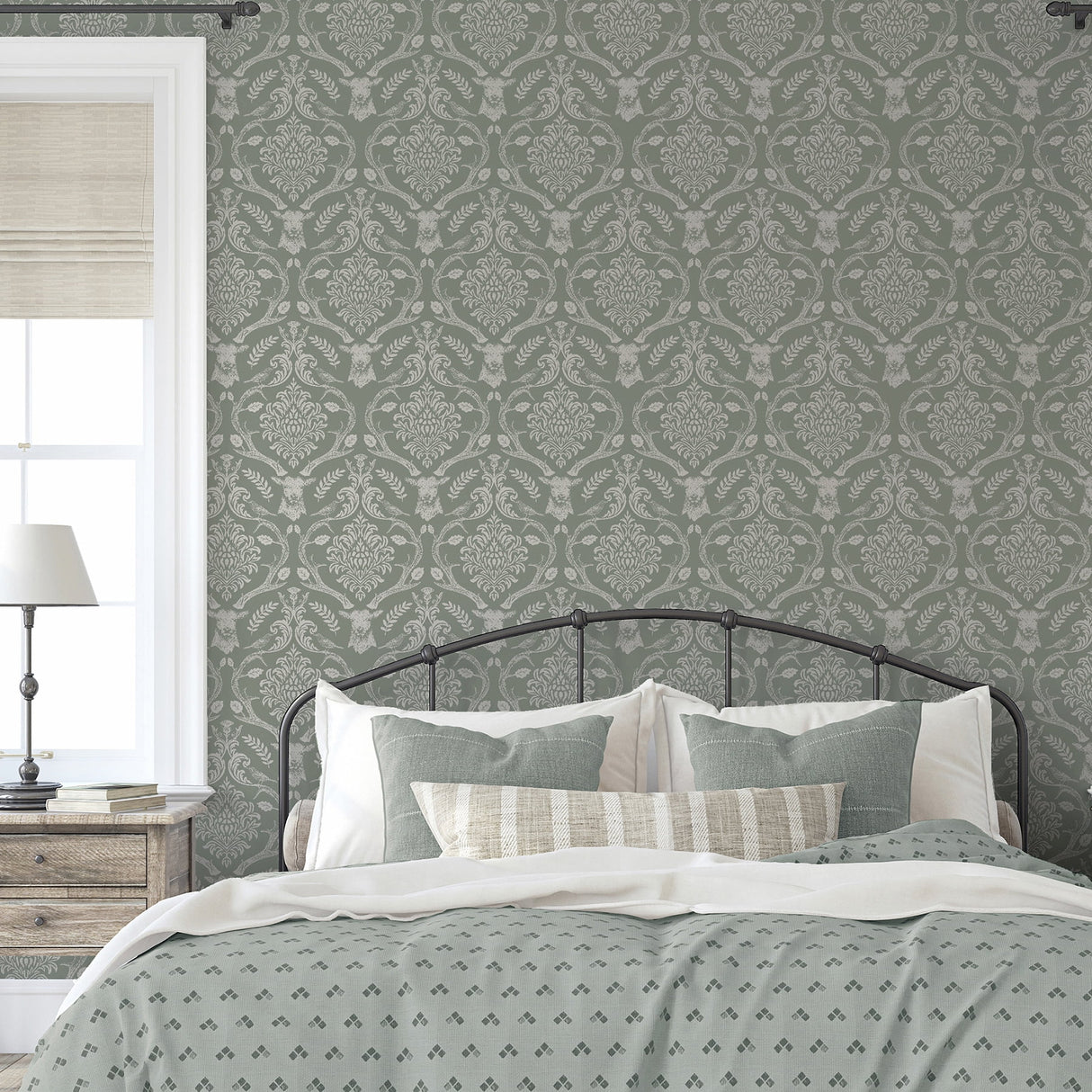 Wickham Green by Arthouse Stag Damask Wallpaper – Brewster Home Fashions AH923706