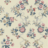 Genevieve Rose Floral Trail wallpaper in red and navy on pale beige background