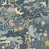Havet Dark Blue ocean-themed wallpaper with whimsical sea creatures – York Wallcoverings MB29018
