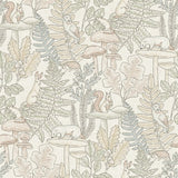 Chesapeake Holt Pastel Woodland Wallpaper pattern with animals and foliage in soft pastels
