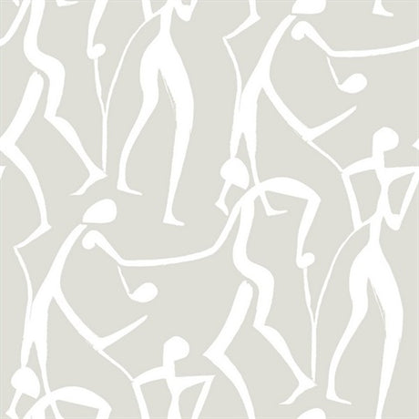 Joyful Dancers Lichen Grey abstract figure wallpaper by York Wallcoverings, SKU ZM2835