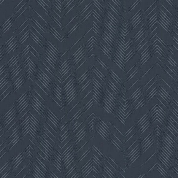 Kian Indigo Modern Chevron Wallpaper by Warner, indigo linear chevron pattern