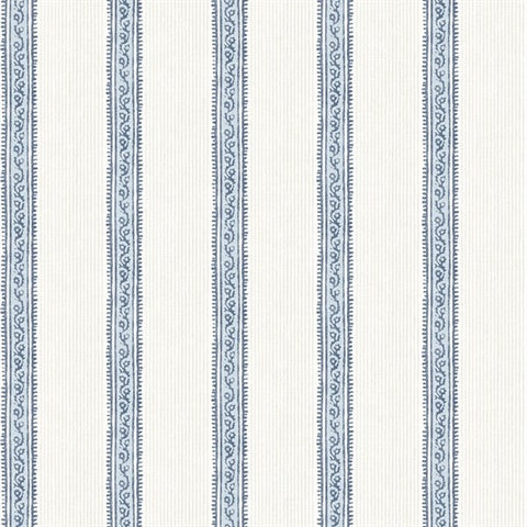 Mandevilla Blue Vine Stripe Wallpaper by Chesapeake