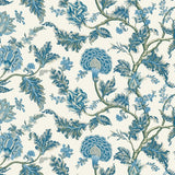 Ronald Redding Monroe wallpaper in blue with Jacobean floral branches.