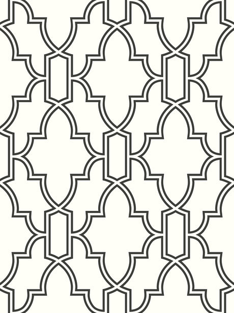 Black and white tile trellis peel and stick wallpaper with satin finish