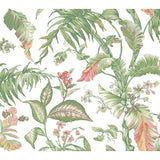 Fiji Garden Pink peel and stick wallpaper by York Wallcoverings, tropical leaves and flowers
