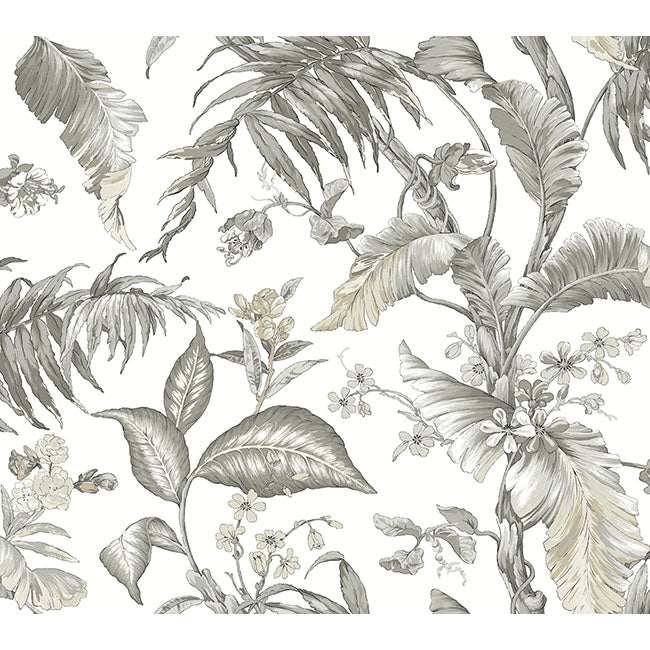 Fiji Garden White Peel & Stick Wallpaper – York Wallcoverings PSW1371RL pattern swatch