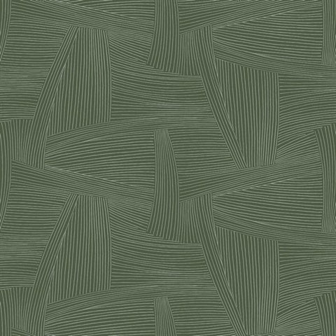 Reid Evergreen Woven Geometric Wallpaper by A‑Street Prints – green geometric linework swatch