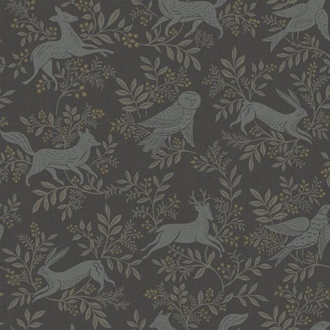 Revelry Black Forest Frolic Wallpaper in Black by Chesapeake