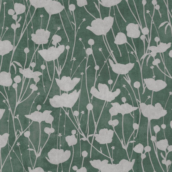 Shimmering Poppies Green & Silver Wallpaper by Ronald Redding