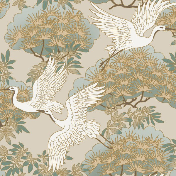 Sprig & Heron Beige Wallpaper ZA8009 by Ronald Redding for York Designer Series