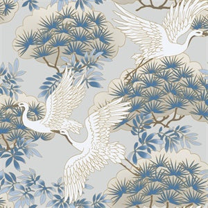 Sprig & Heron Beige by Ronald Redding Botanical Wallpaper- York Designer Series ZA8009