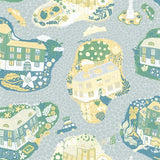 Staden Light Blue whimsical town and cars wallpaper by York Wallcoverings