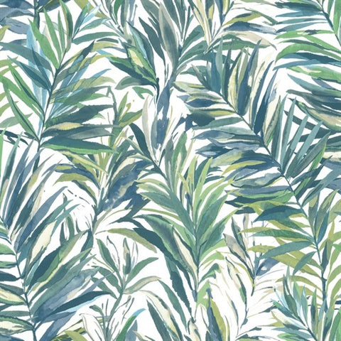 Swaying Palms Green & Blue non woven wallpaper roll by York Wallcoverings GN2544