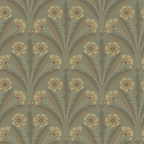 Tap Root Green Floral Damask Wallpaper by Chesapeake