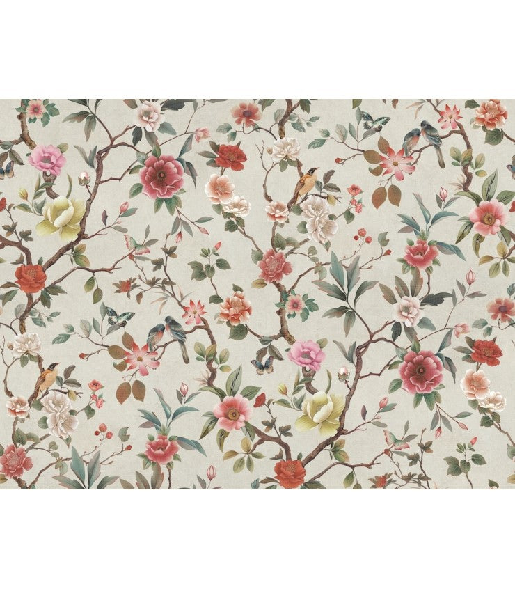 Kimora's Garden Ivory wallpaper with vintage floral and birds by Ronald Redding