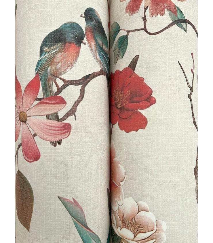 Kimora's Garden Ivory by Ronald Redding Floral & Bird Sidewall Wallpaper – York Designer Series ZA8039